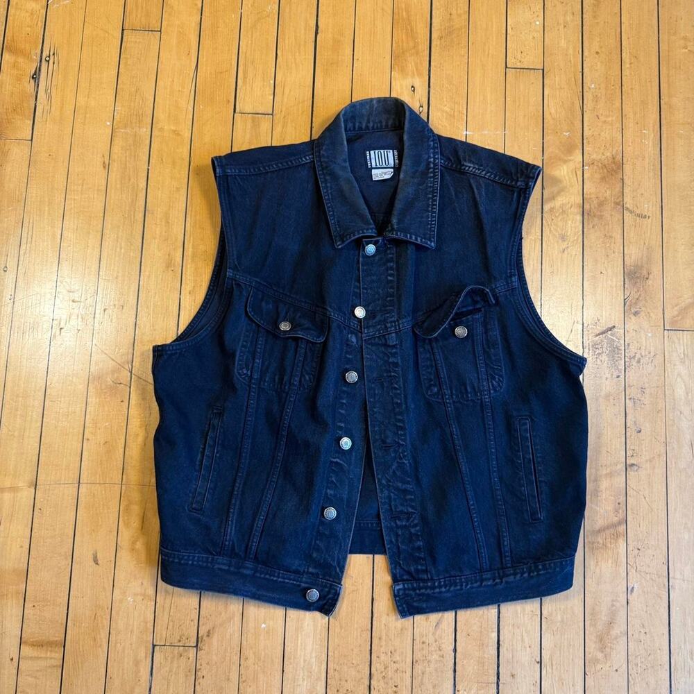 Navy denim vest with button up